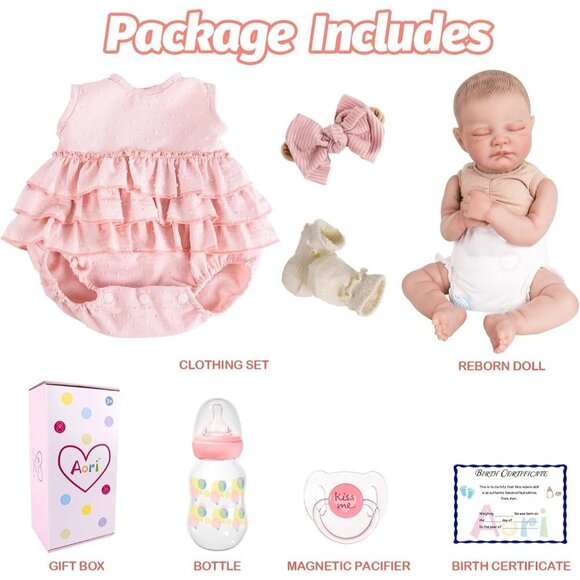 20 Inch Sleeping Newborn Baby Doll Girl with Poseable Limbs and Feeding Set - Picture 7 of 8